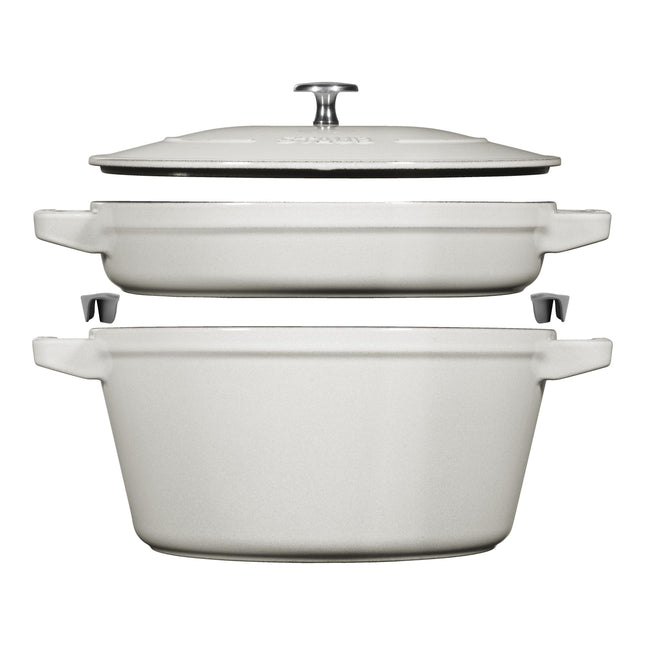 STAUB Stackable Set Stackable Set 3 Piece Cast Iron, White Truffle
