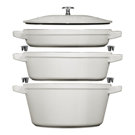 STAUB Stackable Set Stackable Set Medium 4 Piece Cast Iron, White Truffle