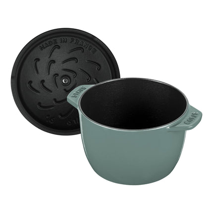 STAUB La Cocotte 1.75 L Cast Iron Round Rice Cocotte, Eucalyptus