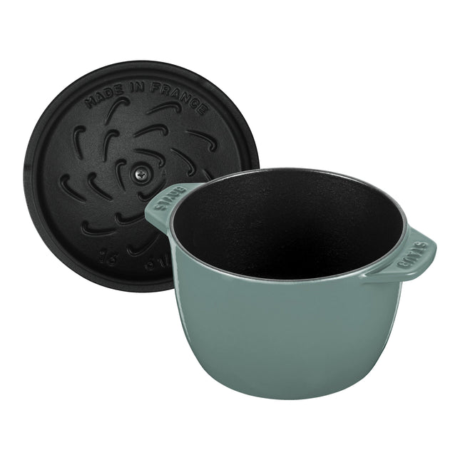 STAUB La Cocotte 1.75 L Cast Iron Round Rice Cocotte, Eucalyptus