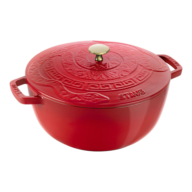 STAUB La Cocotte 4.8 L Cast Iron Round Essential French Oven With Snake Lid, Cherry-0
