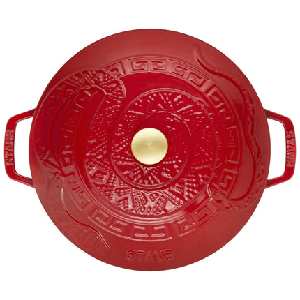STAUB La Cocotte 4.8 L Cast Iron Round Essential French Oven With Snake Lid, Cherry-3