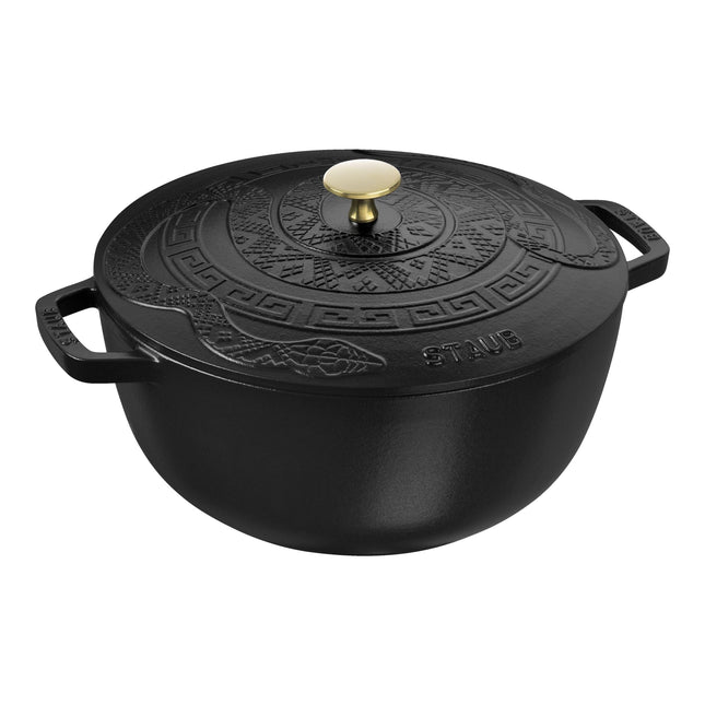 STAUB La Cocotte 4.8 L Cast Iron Round Essential French Oven With Snake Lid, Black-0