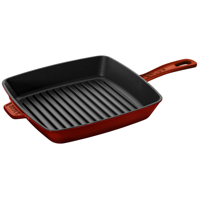 STAUB Grill Pans 30 cm Cast Iron Square American Grill, Grenadine-Red (Visual Imperfections - B STOCK)-0