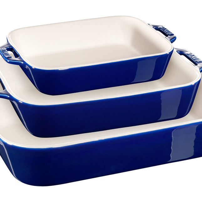 STAUB Ceramique Rectangular Baking Dish Set Dark Blue 3 Piece-0