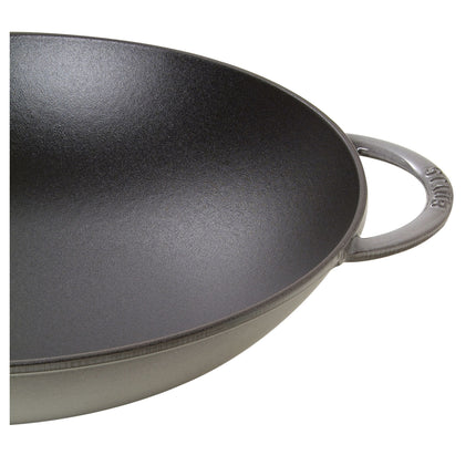 STAUB Specialities 37 cm / 14.5 inch Cast Iron Wok With Glass Lid, Graphite-Grey