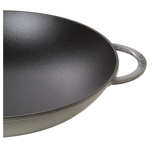 STAUB Specialities 37 cm / 14.5 inch Cast Iron Wok With Glass Lid, Graphite-Grey