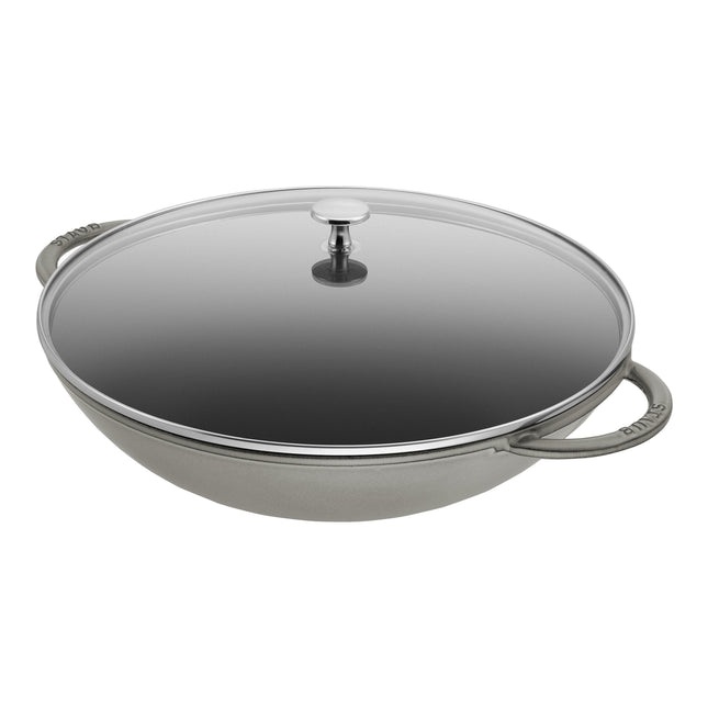 STAUB Specialities 37 cm / 14.5 inch Cast Iron Wok With Glass Lid, Graphite-Grey-0