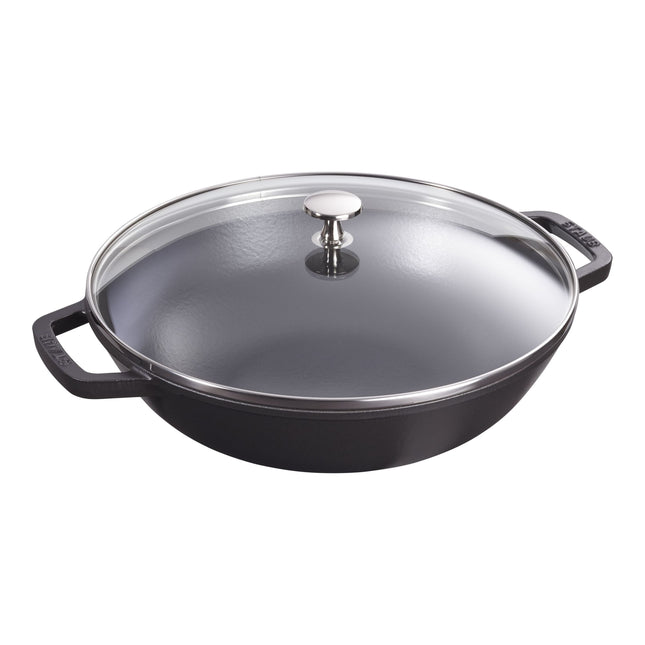 STAUB Specialities 30 cm / 12 inch Cast Iron Wok With Glass Lid, Black