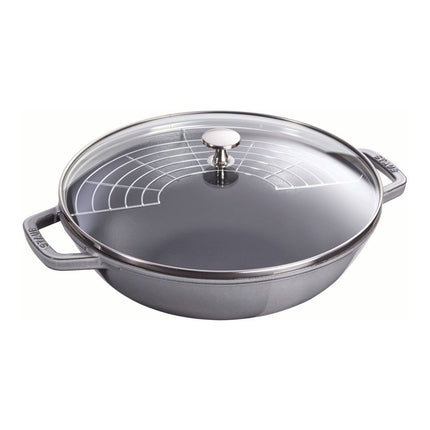 STAUB Specialities 30 cm / 12 inch Cast Iron Wok With Glass Lid, Graphite-Grey