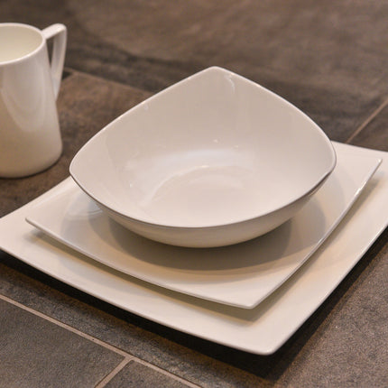 White Four Piece Square Bone China Dinnerware Set-7
