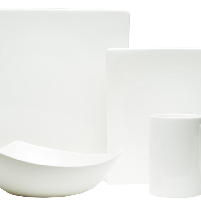 White Four Piece Square Bone China Dinnerware Set-0