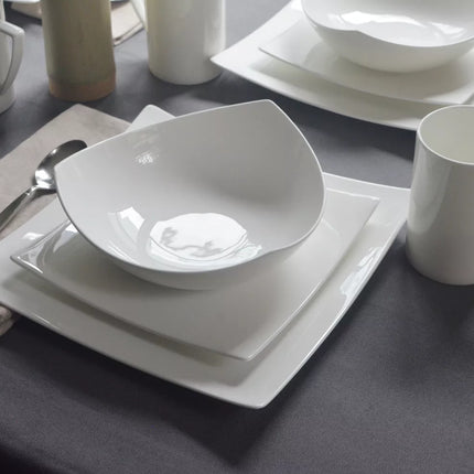 White Four Piece Square Bone China Dinnerware Set-8