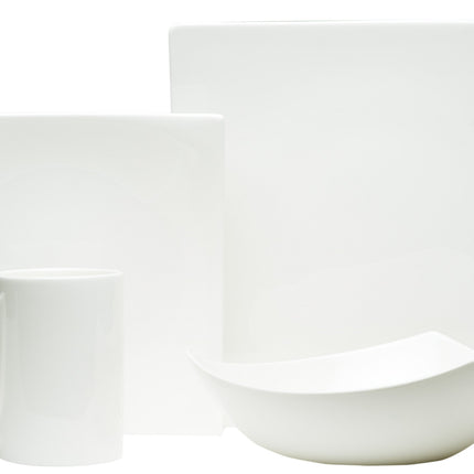 White Four Piece Square Bone China Dinnerware Set-3