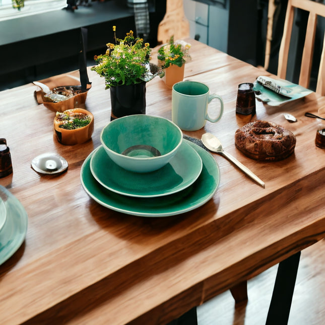 Green Sixteen Piece Ceramic Service For Four Dinnerware Set-1