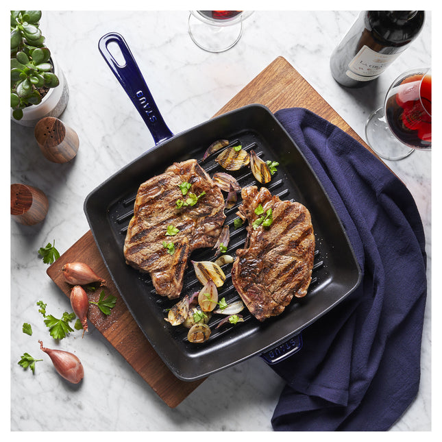 STAUB Grill Pans 30 cm Cast Iron Square American Grill, Dark-Blue
