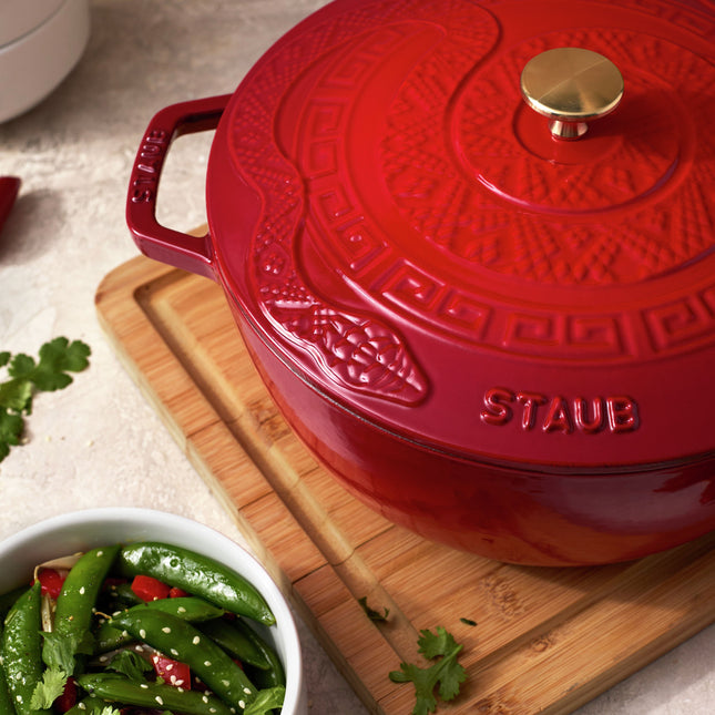 STAUB La Cocotte 4.8 L Cast Iron Round Essential French Oven With Snake Lid, Cherry-1