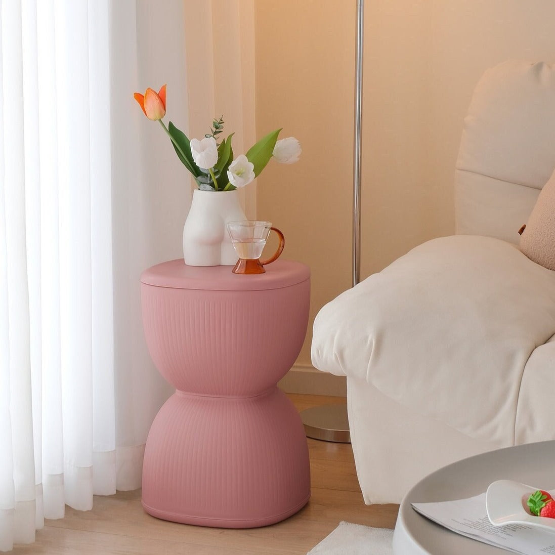 plastic planter stand Stripe Plastic Stool Plant Stand | Versatile & Stylish